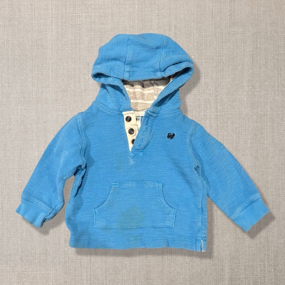 Carter’s Baby Boy 9M Blue Hooded Pullover Henley Kangaroo Pocket Striped